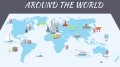 Famous world landmarks on the map